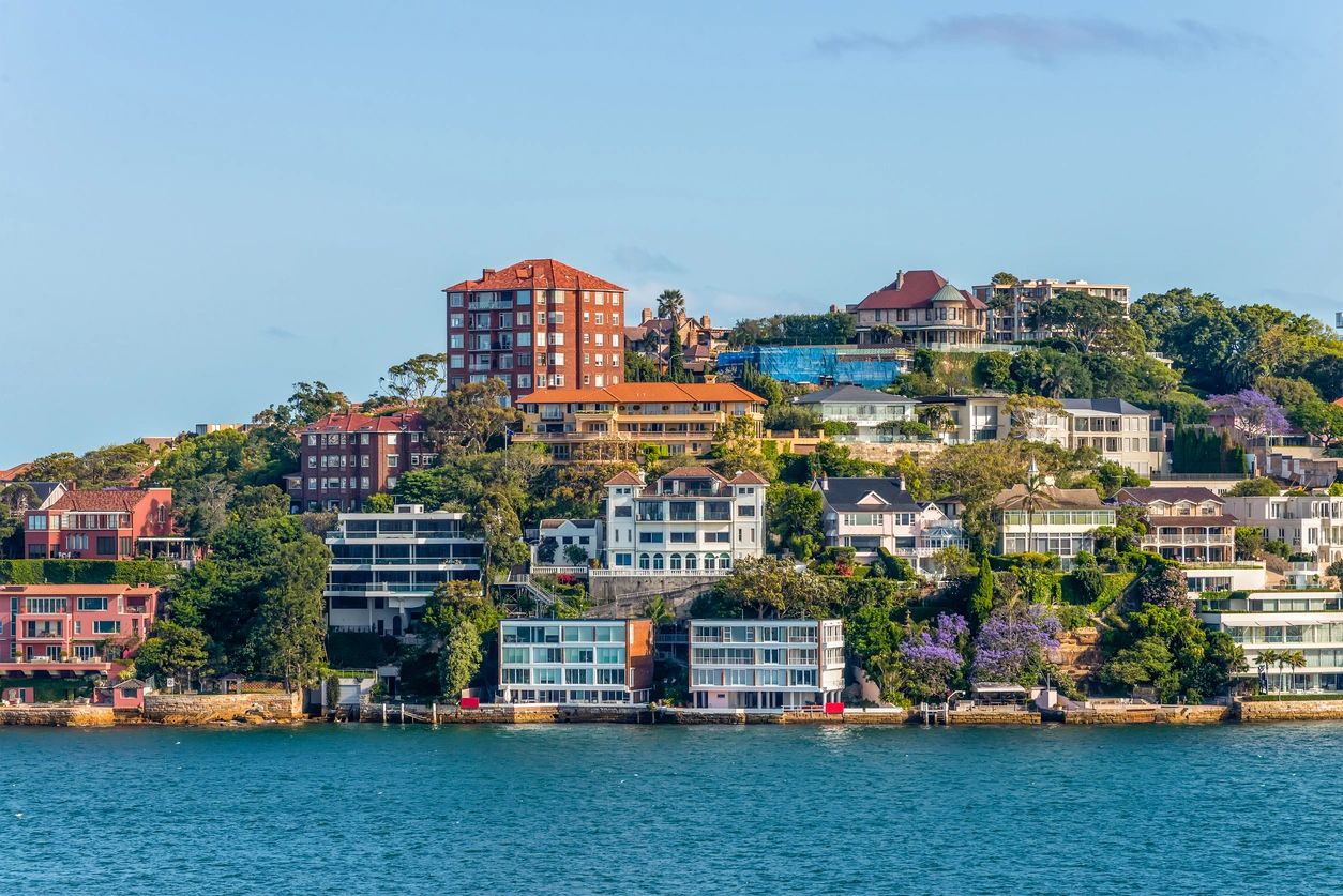 Colorful waterfront residential neighborhood