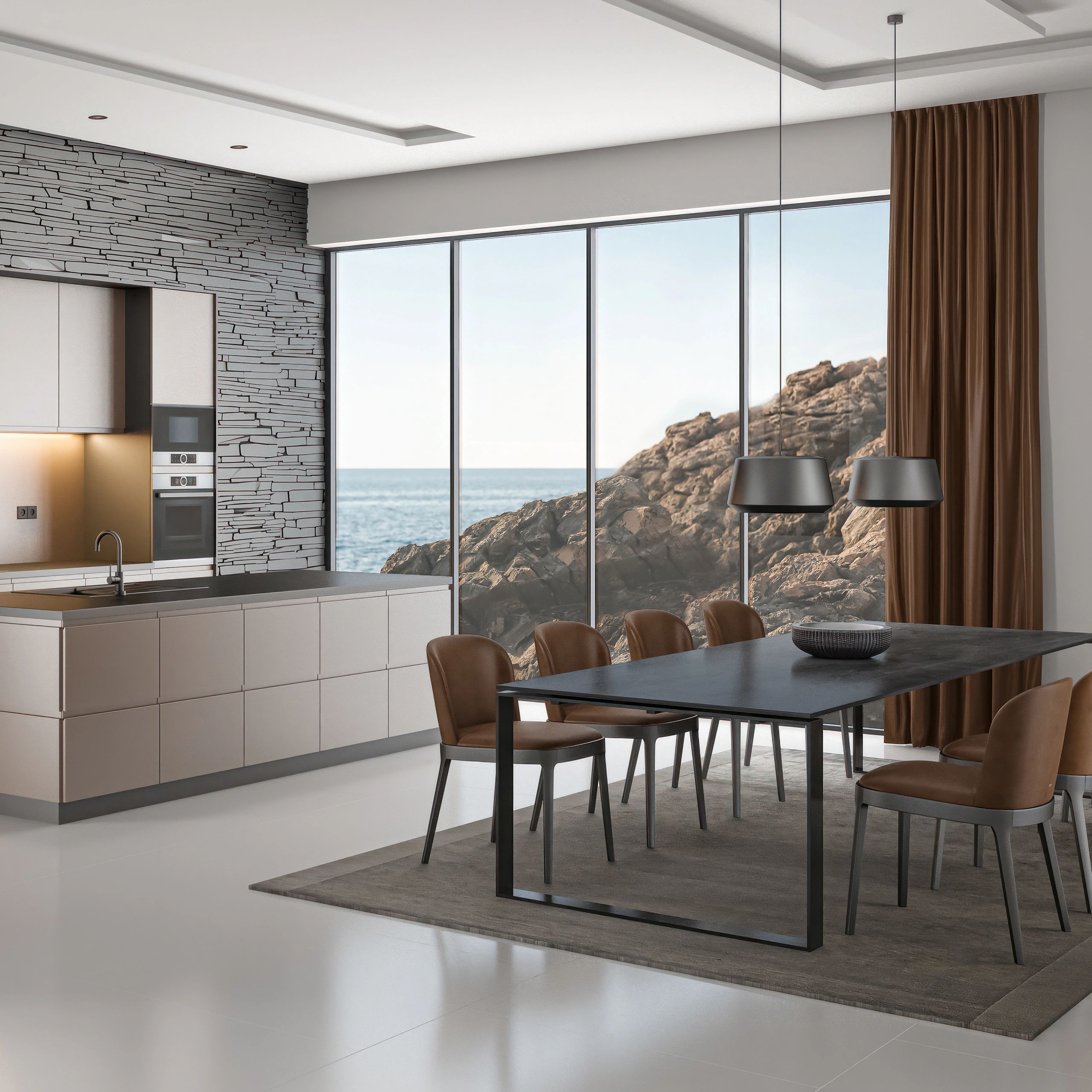 Luxury kitchen with ocean view